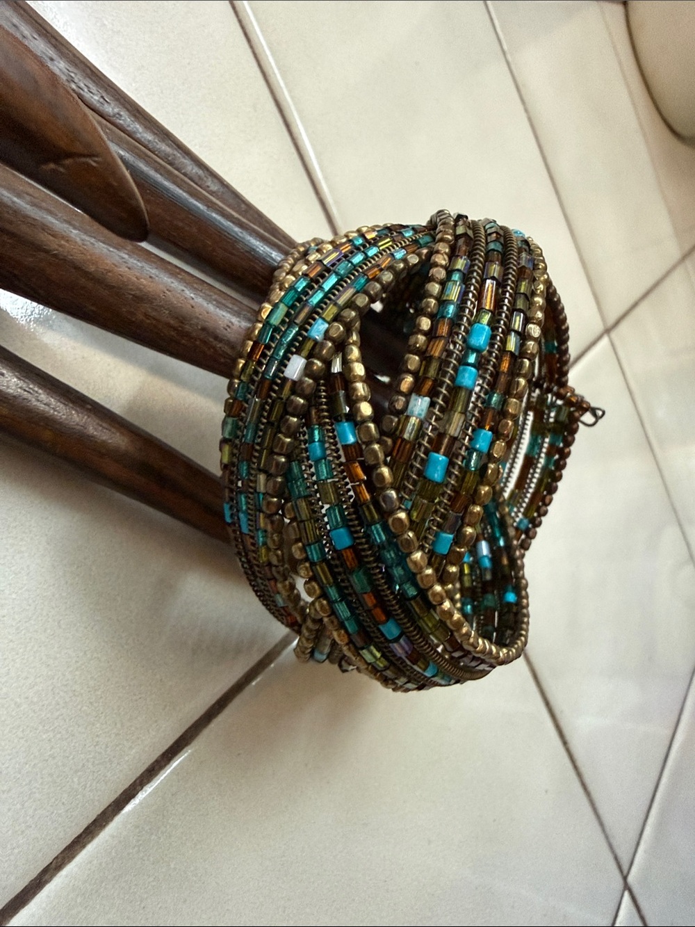 Beaded Multi-Tone Turquoise and Gold Wrap Bracelet
